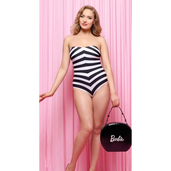 Unique Vintage Barbie Black White Chevron Stripe One Piece Bathing Suit 3X NWOT - Picture 5 of 8